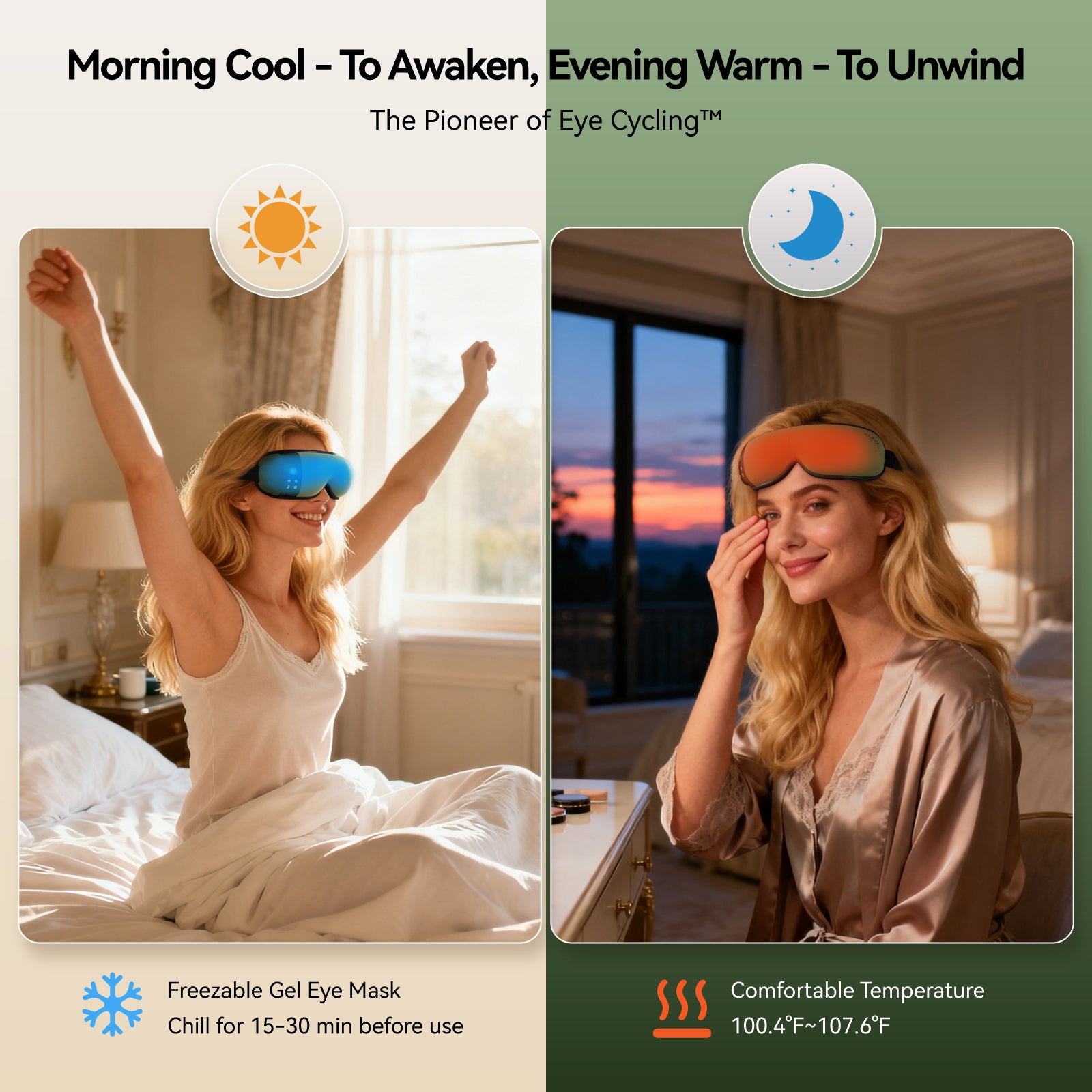 Eye Massager with Heat and Cooling for Migraines Dry Eyes, Dark Circles, Rechargeable Cold Heated Eye Massager Gifts for Women and Men